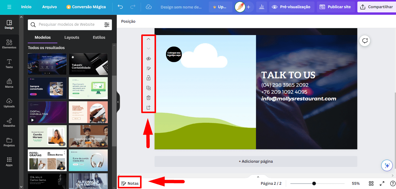 Passo 12: Use as opções para subir, descer, ocultar e exibir páginas.